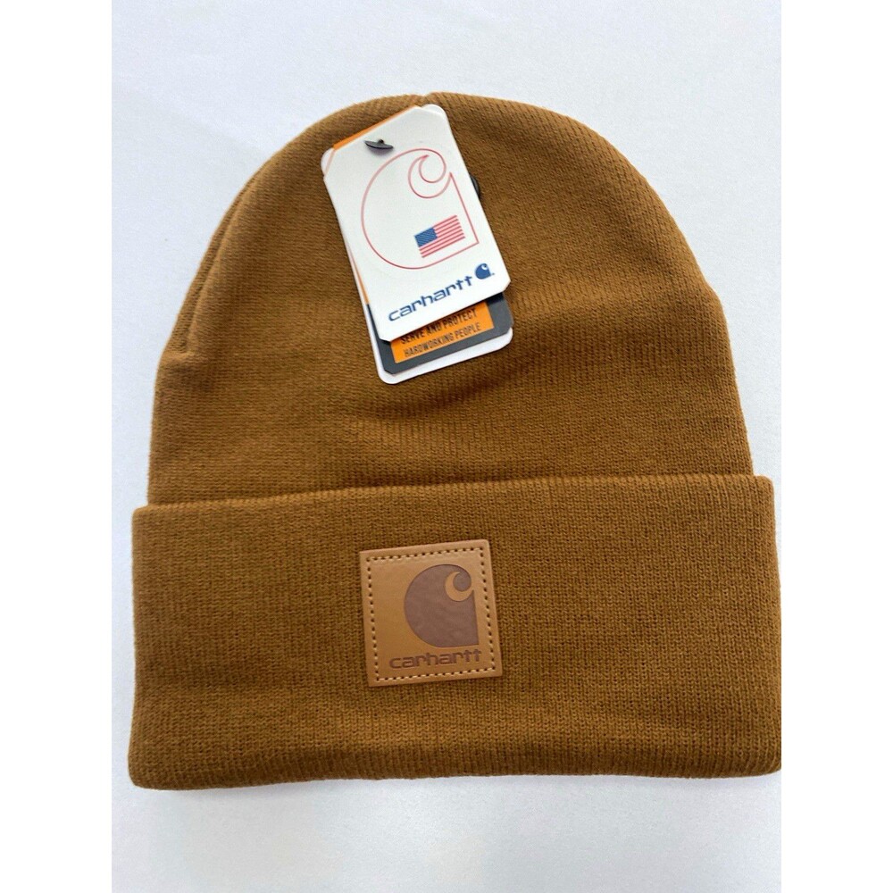 Carhartt Brown Solid Knit Acrylic Beanie Hat One Size AH1070-M Men NWT